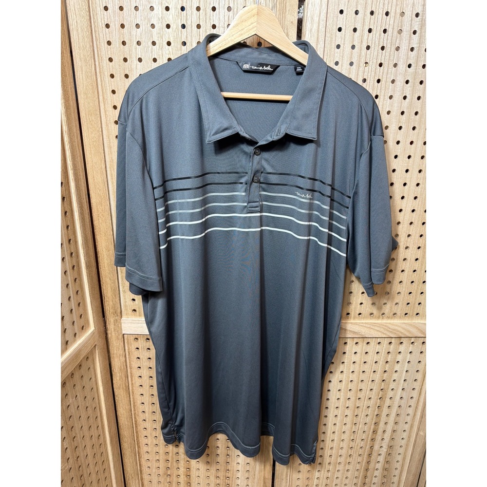 TravisMathew Men 3XL Charcoal Grey Striped Performance Golf Polo Shirt Short Slv
